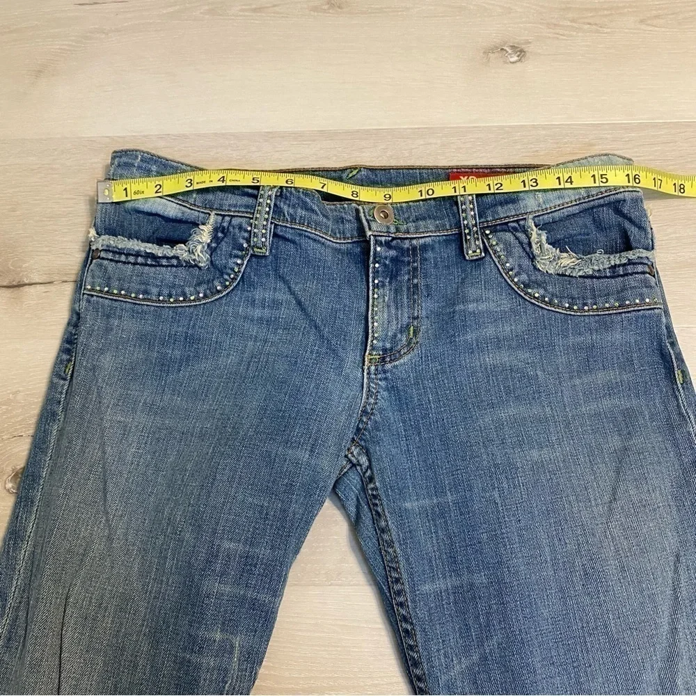 X2 Denim Laboratory Ultra Low Rise Embellished Flare Jean, Size 30